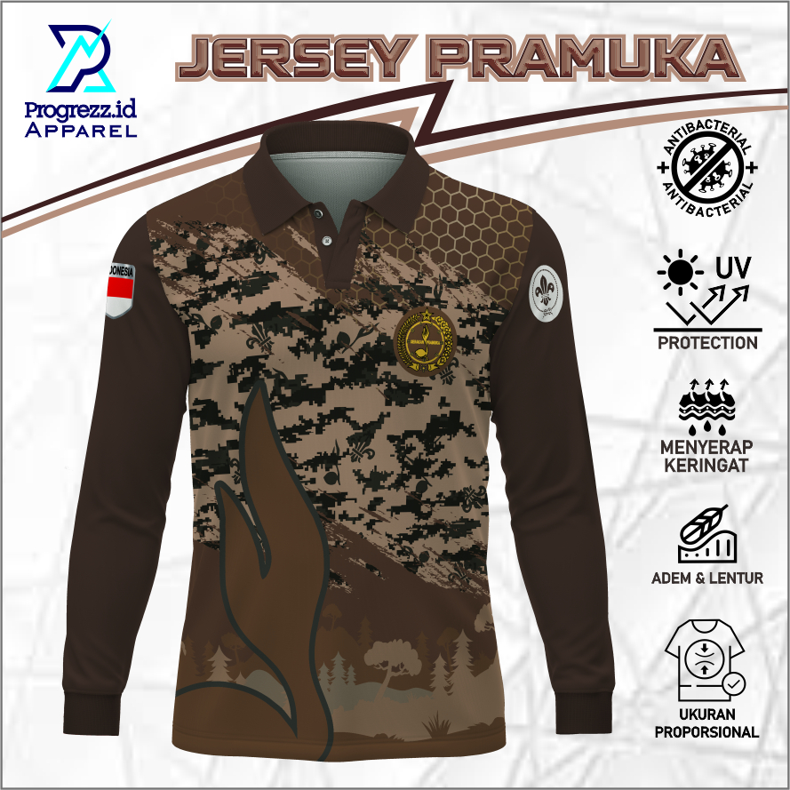 JERSEY PRAMUKA KERAH FULL PRINTING LENGAN PANJANG / BAJU OLAHRAGA PEMBINA PRAJA MUDA KARANA LENGAN P