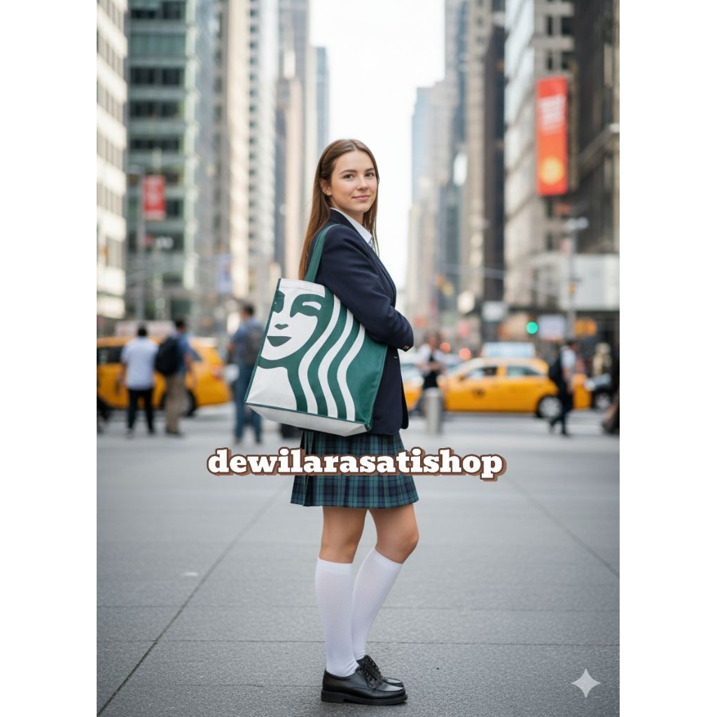 Totebag Starbucks Besar Eco Bag Tas Belanja Kanvas Aesthetic