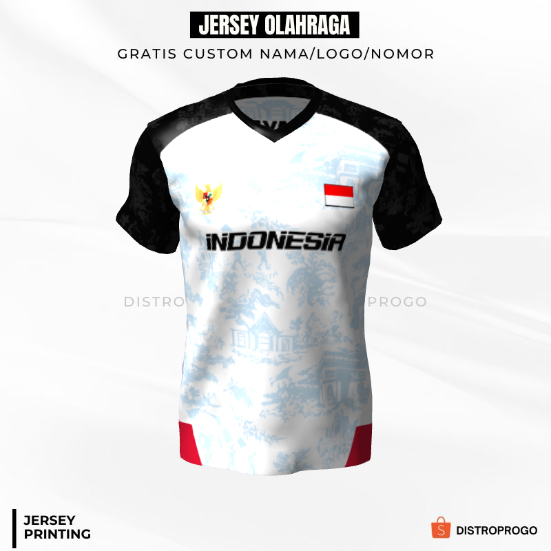 Kaos Jersey Futsal Putih Hitam Motif Abstrak 613 - Jersey Olahraga Full Printing