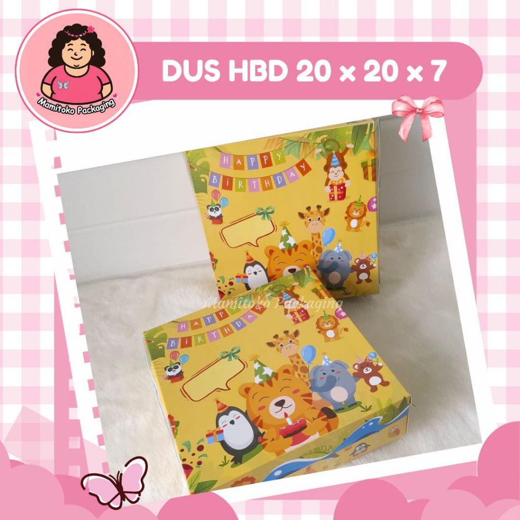 Dus HBD 20x20x7 Kotak Ulang Tahun Karakter Lucu – Box Kue Snack Souvenir Ultah Anak
