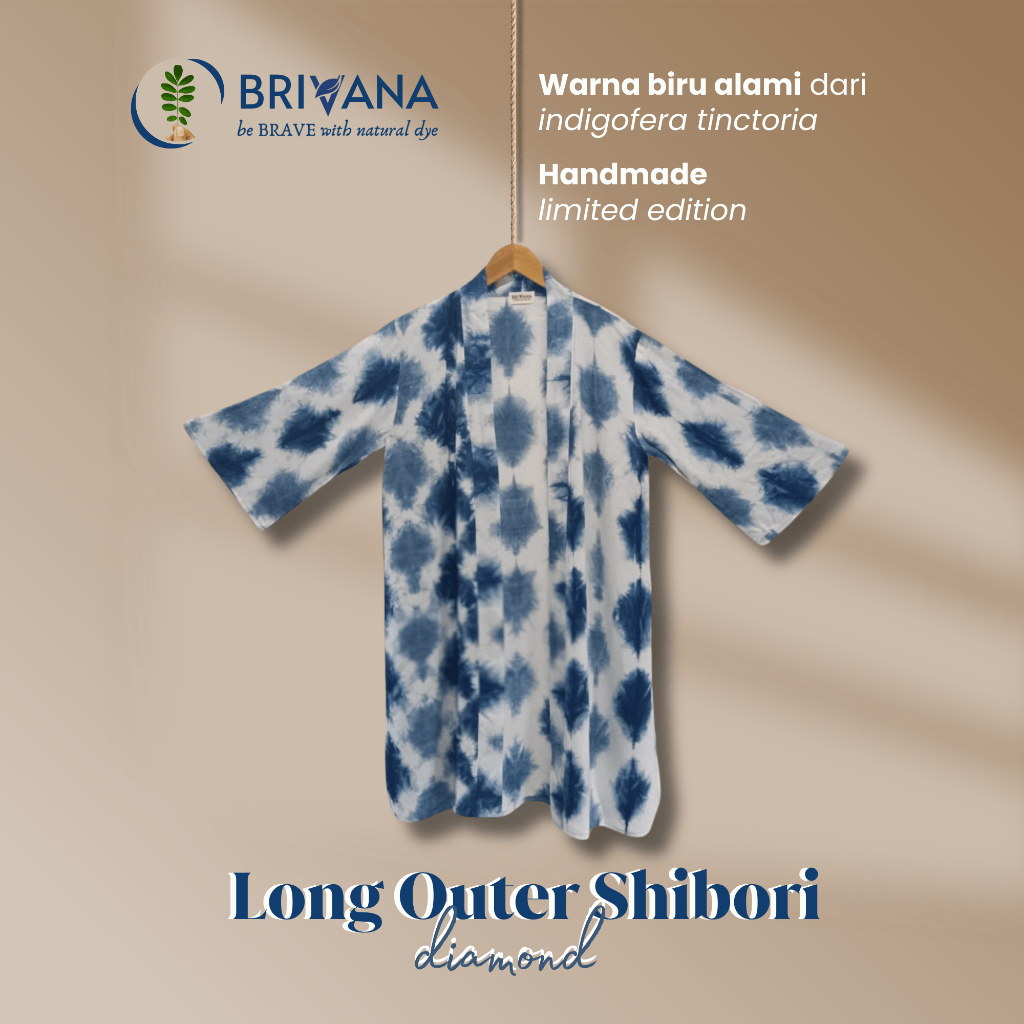 Brivana Long Outer Wanita Shibori Diamond Warna Alam