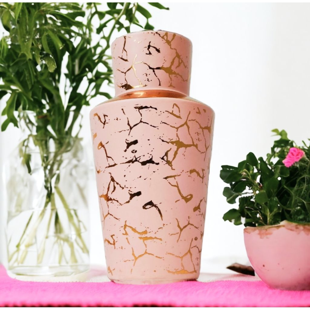 Vas bunga Emily PVM10 Vas bunga Vicenza bermotif Marmer Pink, tinggi 28,5 cm, diameter 10,5 cm, vas 