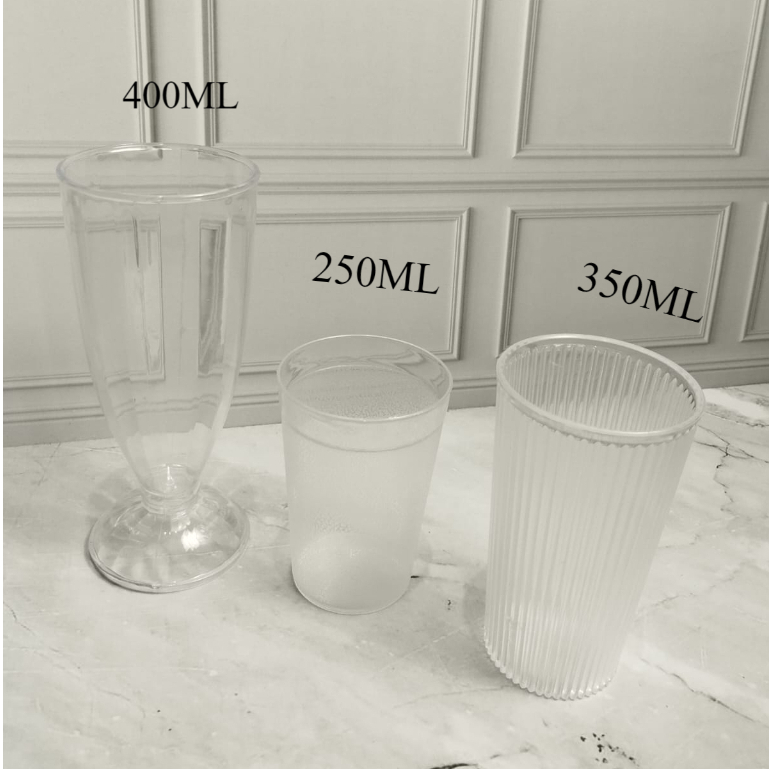 Gelas Mug Plastik Bening / Gelas Juice / Gelas Garis / Gelas Plastik Polos 400ml 350ml 250ml / Gelas
