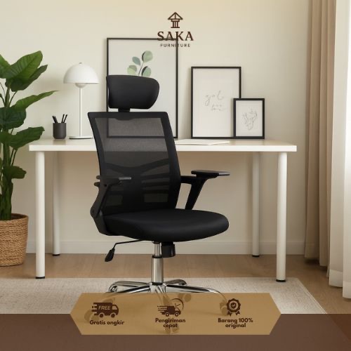 SAKA | Kursi Kantor Staff / Kursi Kerja Jaring Hidrolik Roda Kaki Besi