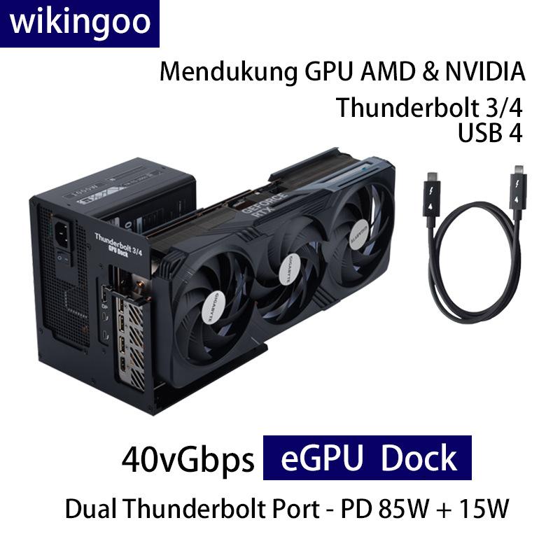 EGPU Thunderbolt 3/4 External GPU Dock - Untuk RTX 4080/4090/5090& RX 7900, Upgrade Performa Laptop