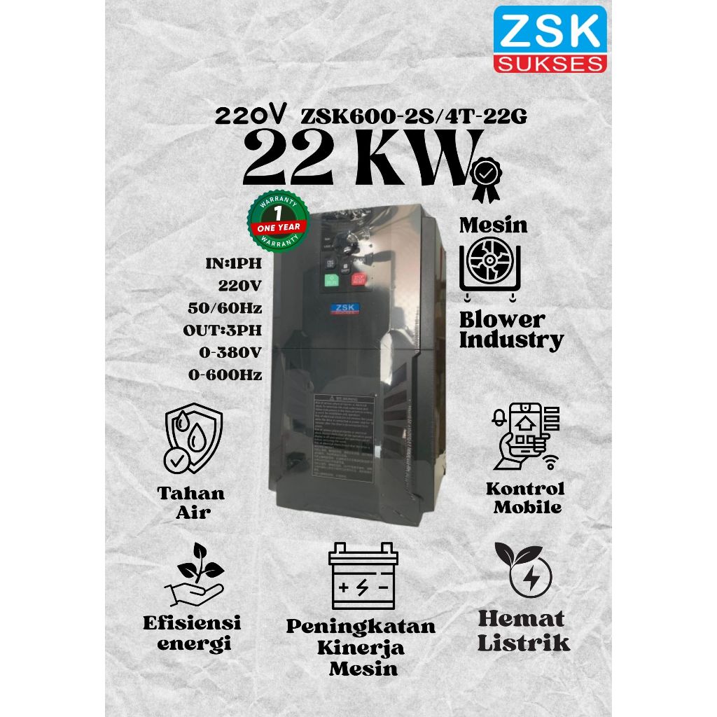 ZSK Inverter VFD / Elektronik VFD / Frequency Converter  22KW Input 1PH 220V Output 3PH 380V