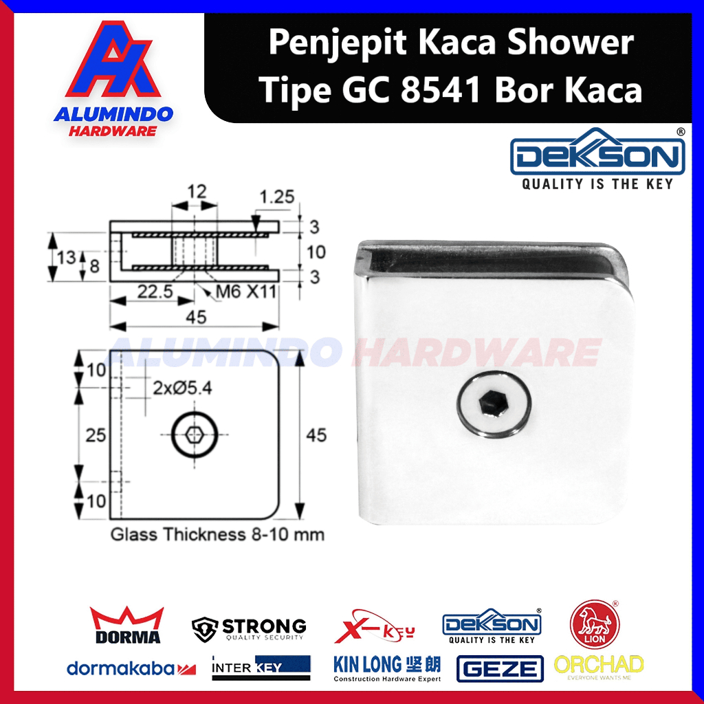 Glass Clip U Penjepit Kaca Shower Dekson Stainless 304 PSS