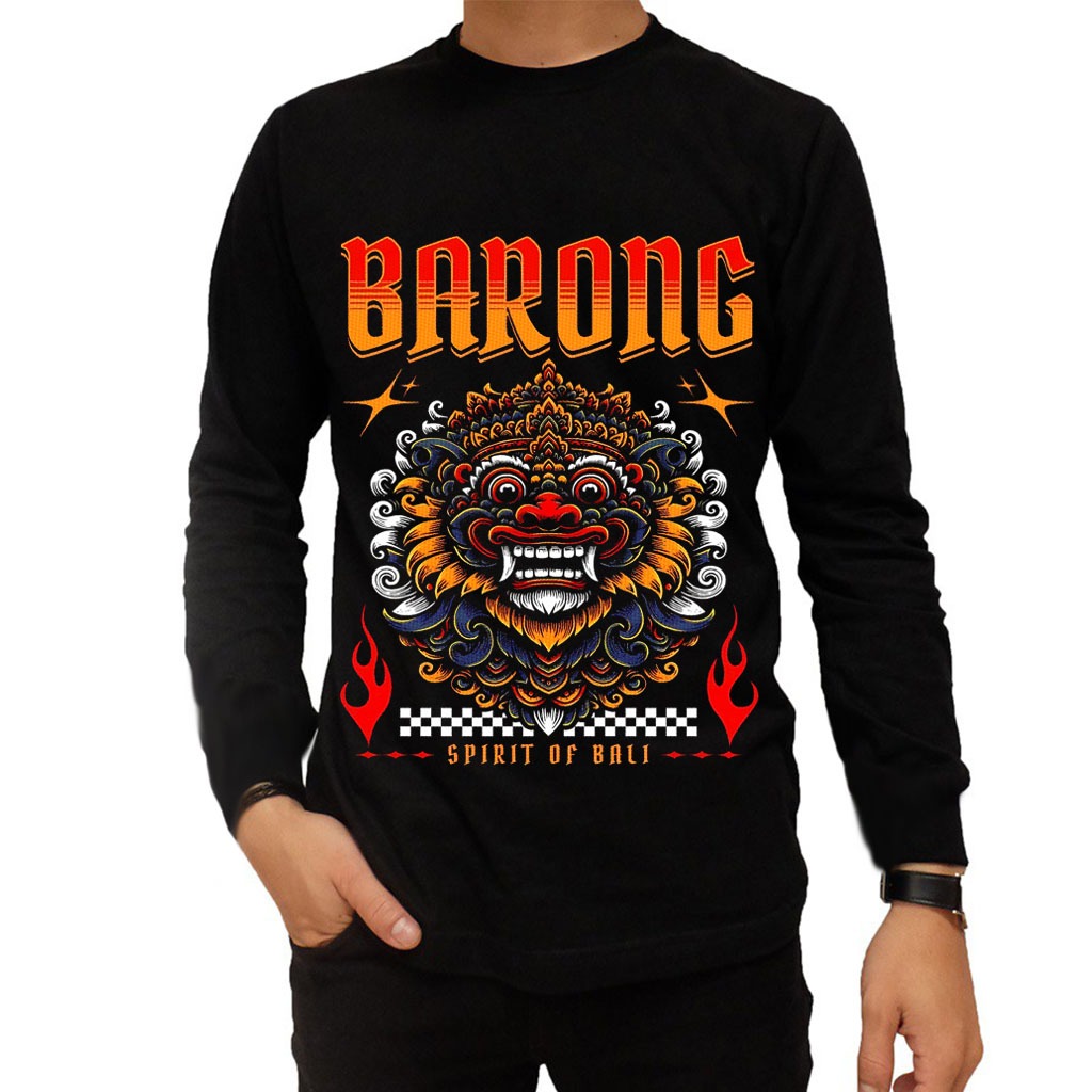 KAOS PRIA OBLONG DEWASA LENGAN PANJANG BARONG BALI / BAJU PANJANG PRIA DISTRO KEREN TERBARU