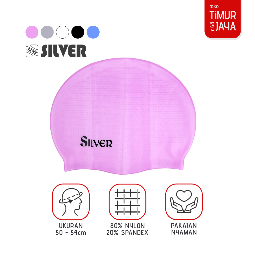 Topi Renang Dewasa Silver Silicone Swim Cap 17008.001