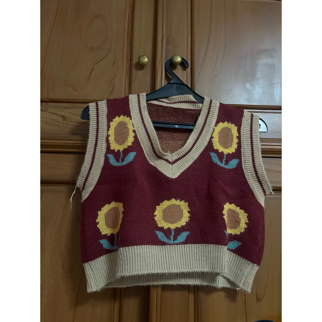 Rompi rajut motif bunga matahari gaya korea untuk wanita /sunflower vest