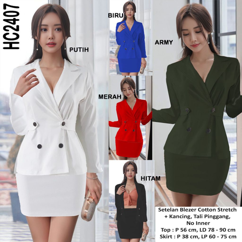 stelan blazer 2407 / stelan jas rok pendek / stelan wanita import / baju kerja
