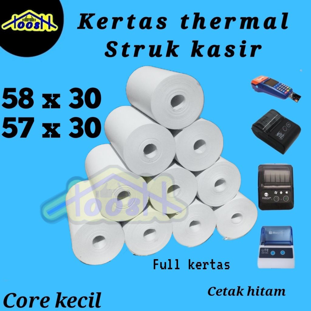 10 roll / 1 pack kertas struk kasir 58 x 30 / 57 x 30 kertas thermal edc struk kasir toko spbu 57 x 