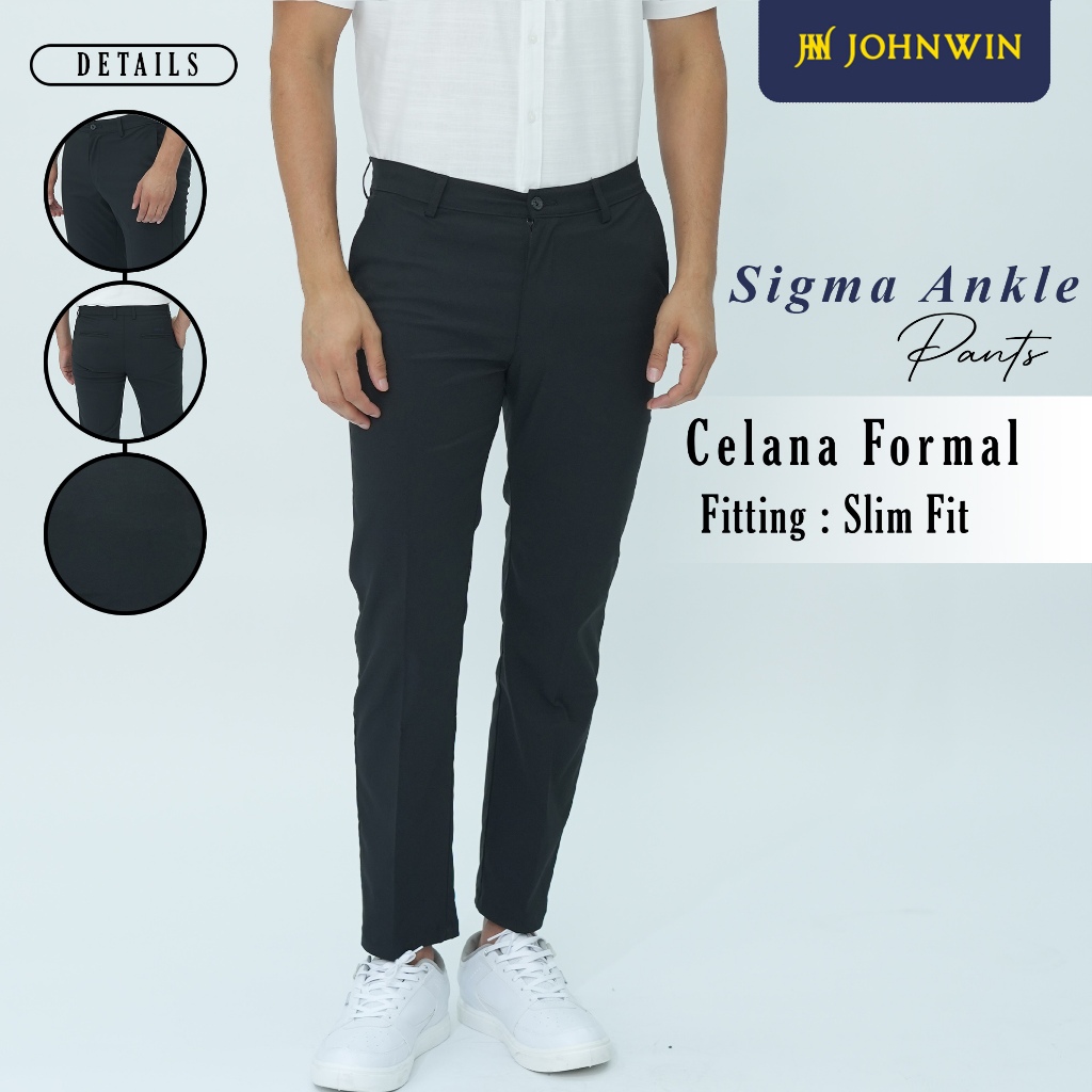 Johnwin - Celana Formal Sigma Ankle Pants - Celana Panjang Pria - Bahan Katun Polyester - Slim Fit -