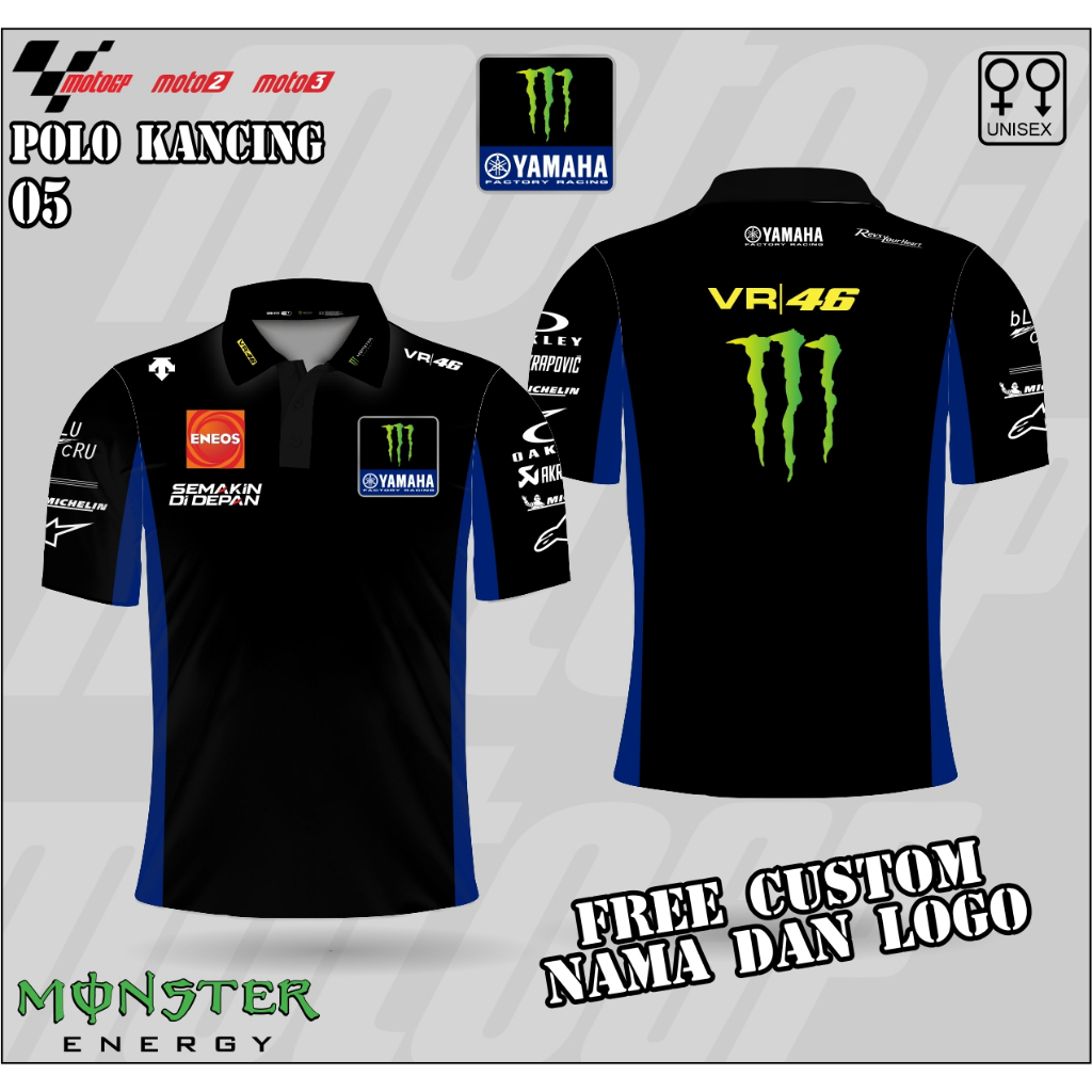 jersey motogp yamaha monster energy kerah polo baju motogp yamaha vr46 crew kaos gp yamaha