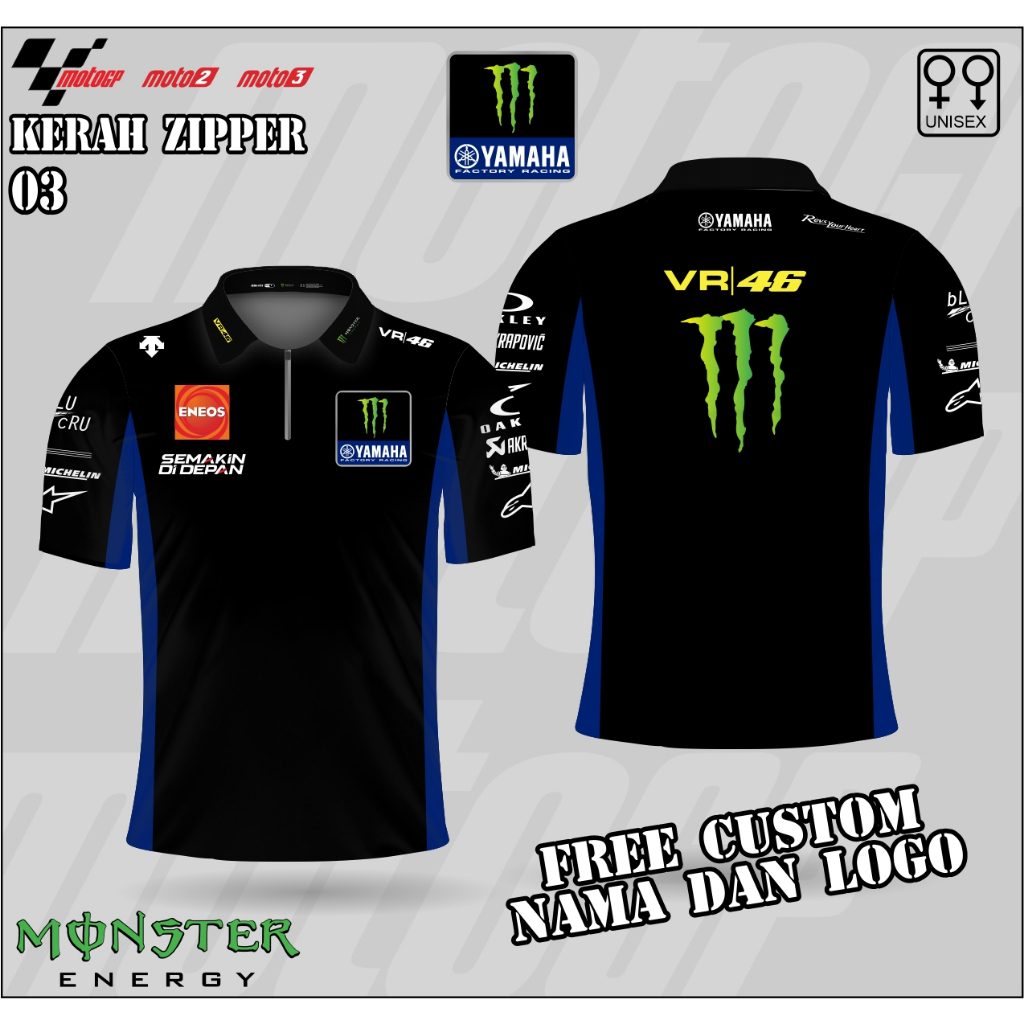 jersey motogp yamaha monster energy kerah zipper baju motogp yamaha vr46 crew kaos gp yamaha