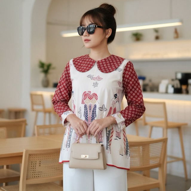 Shanaya Baju Batik Wanita Blus Inara Batik karikatur Batik Kerja Kuliah Lucu Unik