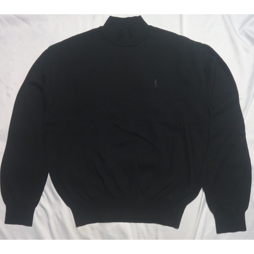 YSL YVES SAINT LAURENT Mock Semi Turtle Neck Black Hitam Pekat Adem Knitwear Sweater Sweatshirt Crew