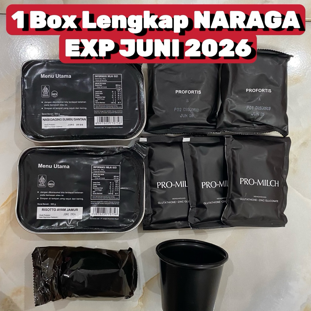 TERBARU SATU BOX NARAGA Plus RANSUM TNI MAKANAN JATAH TNI EXP JUNI 2026  - MAKANAN INSTAN PRAKTIS BE