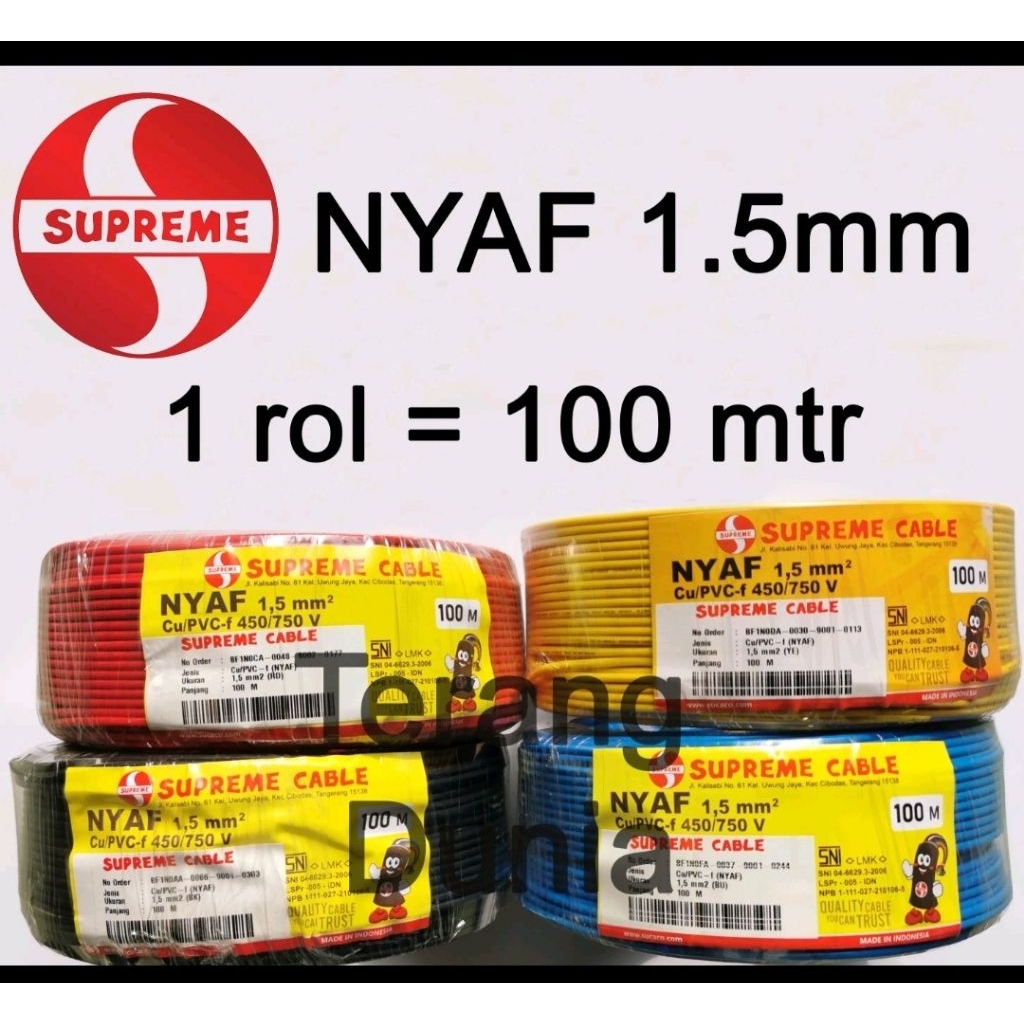 Kabel Serabut Tunggal 1x1.5mm Kabel NYAF 1.5mm Supreme 100meter Supreme Kabel NYAF 1x1.5mm Supreme 1