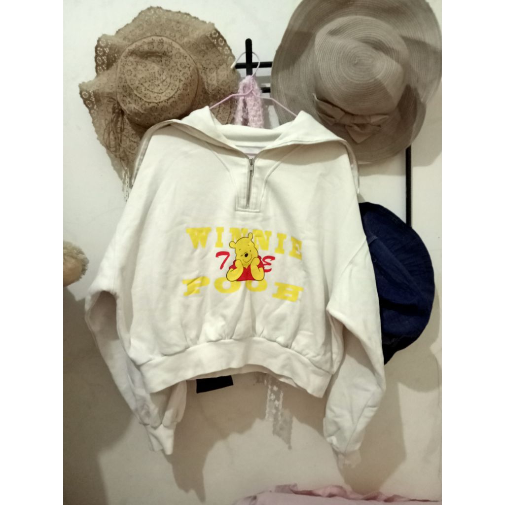 Crewneck sailor half Zipper lengan balon