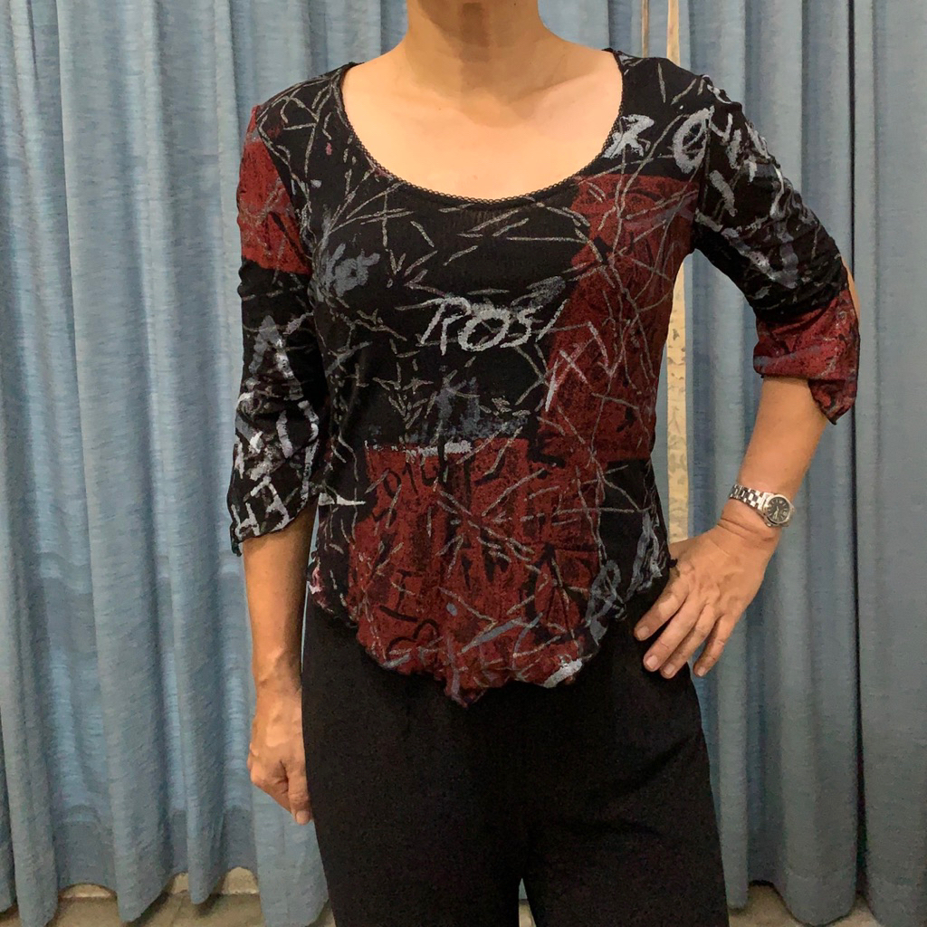 ROSI-Blouse/Atasan wanita hitam merah silver