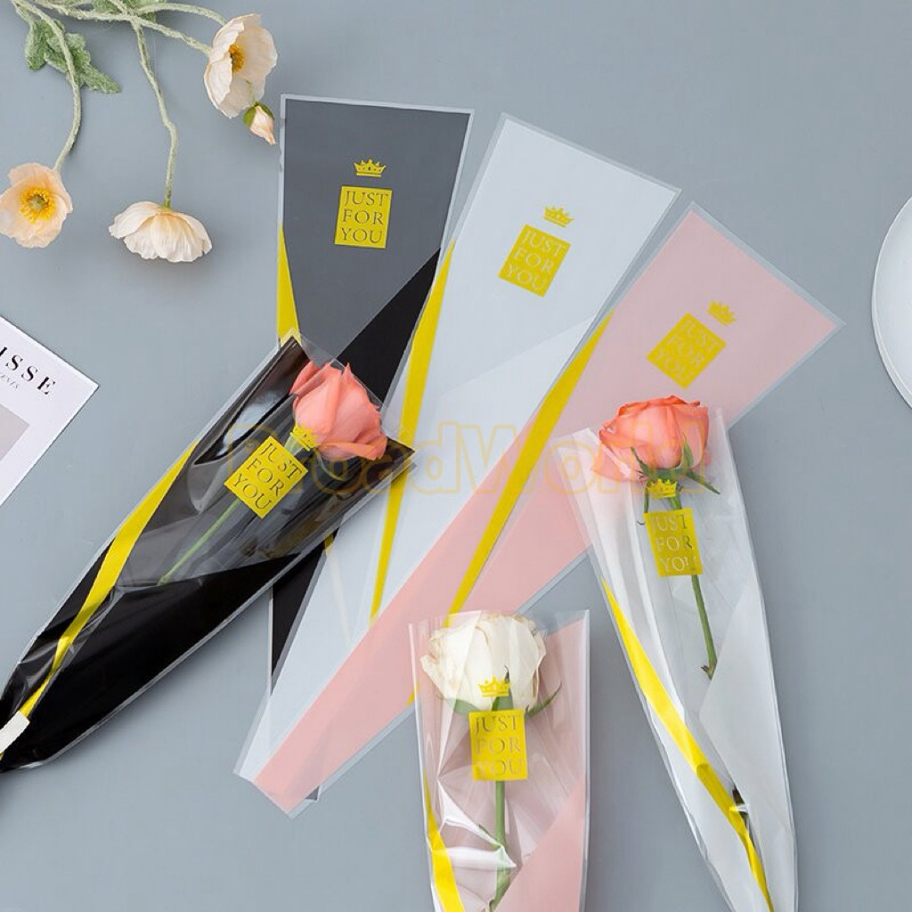 

Cellophane Single Rose/bunga mawar bungkus plastik/plastik bunga satuan/Plastik bunga just for you/Bunga Mawar Tangkai Valentine bungkus plastik