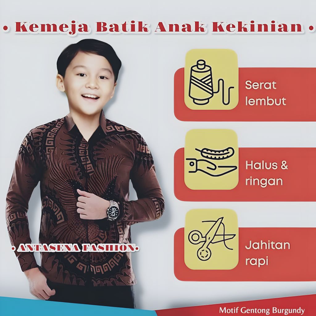 Kemeja Batik Anak Cowok Baju Batik Anak Lengan Panjang Usia 3-12 Tahun Ukuran M L XL XXL