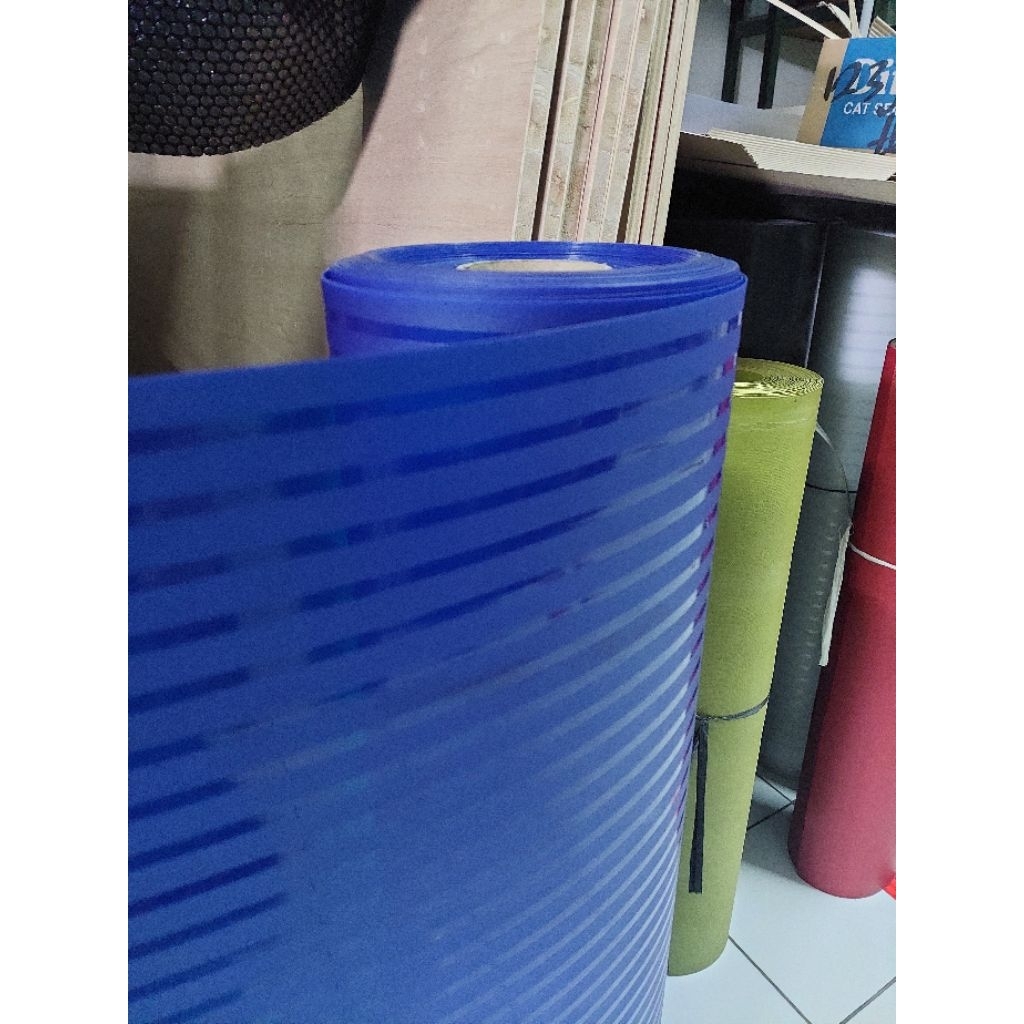 Fiber Pagar Motif Strip Biru Tebal Per Meter