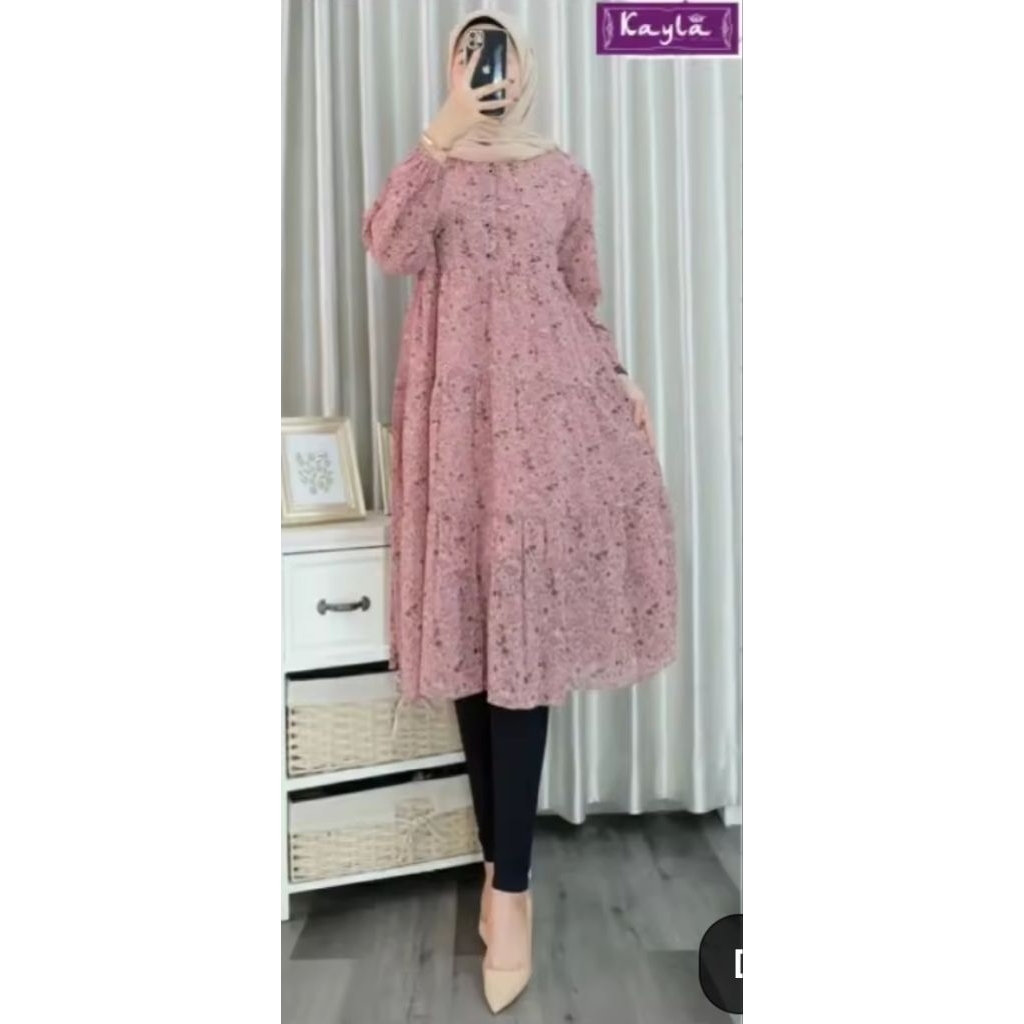 Tunik Ceruty motif bunga terbaru viral 2025 / tunik muslim / atasan muslimah