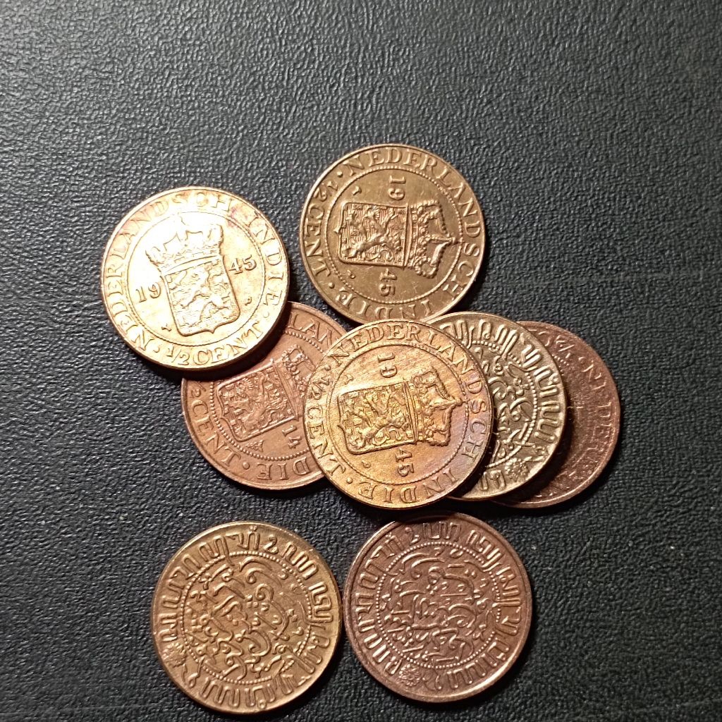 ½ sen benggol uang koin indonesia bekas dibersihkan detail asli