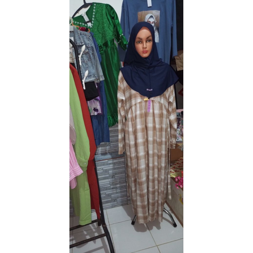 Gamis motif kotak-kotak, premium, diskon 70%