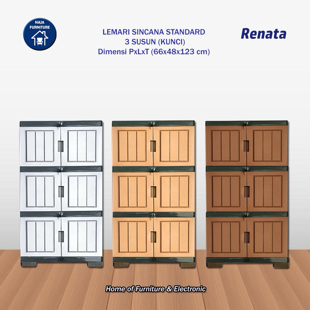 RENATA Lemari Cabinet Plastik Sincana Standard 3 Susun + Kunci | Lemari Sincana Standard | Lemari Pl