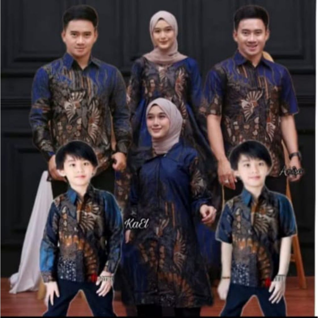 Batik couple terbaru seragaman keluarga warna biru navy modern bahan halus kekinian# Baju couple kel
