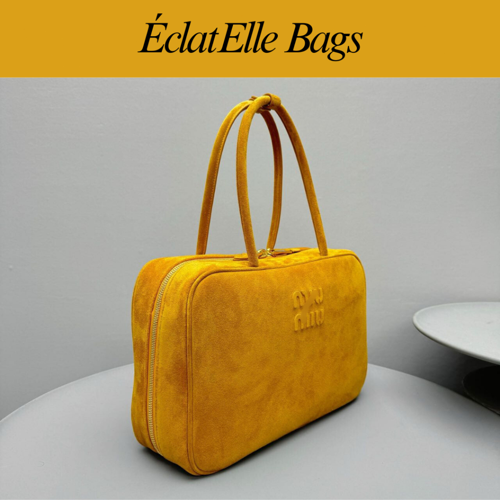 Tas tangan wanita pria warna coklat pumpkin gaya retro elegan model bowling bag bahan suede kapasita