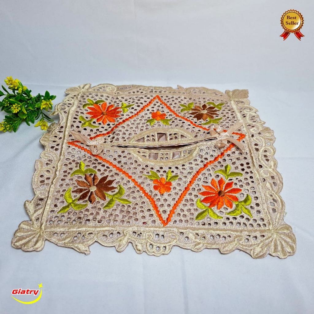 sarung tisu / tempat  tisu bordir warna coklat susu / mocca / moca / kopi susu