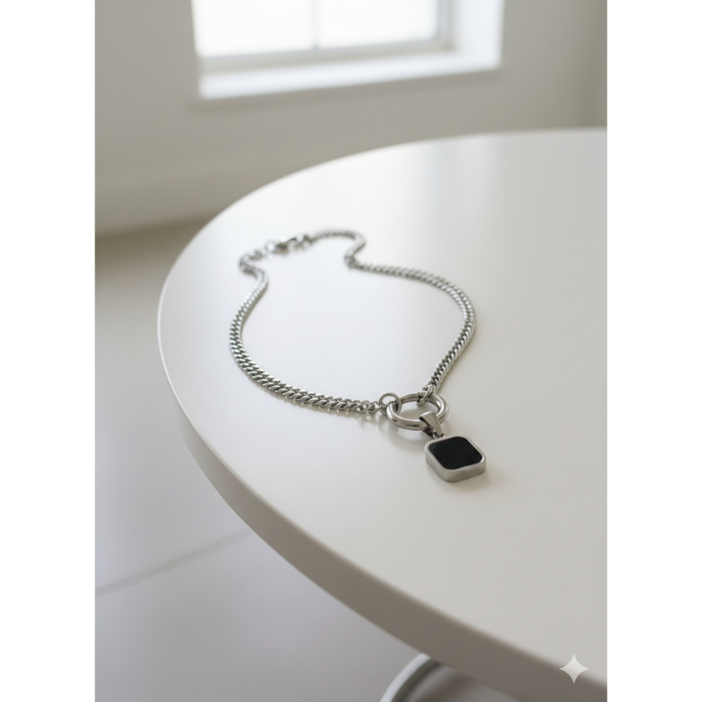 Kalung Rantai Premium Pria Anti karat liontin baska Jurai /Kalung Rantai Bandul batu Zikron Pria