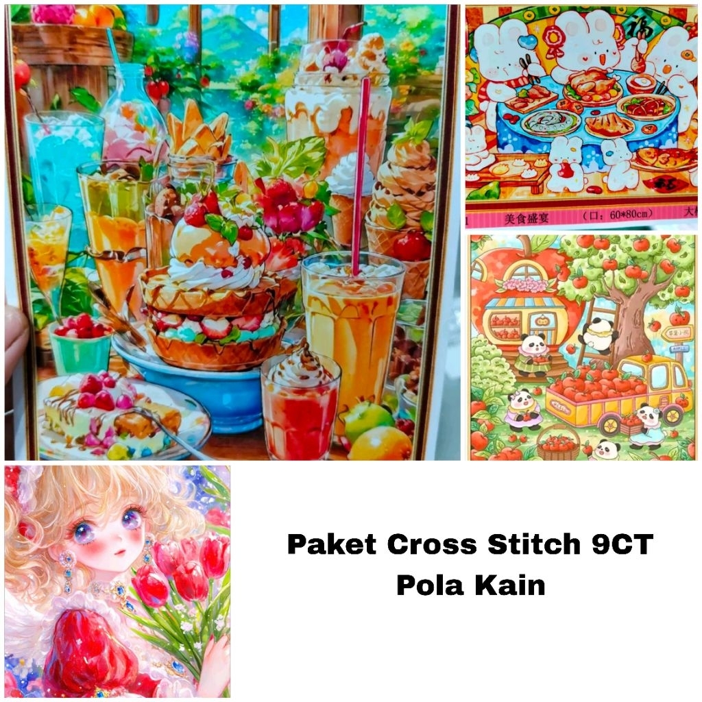 Paket Sulam Kristik Cross Stitch 9CT Pola Kain