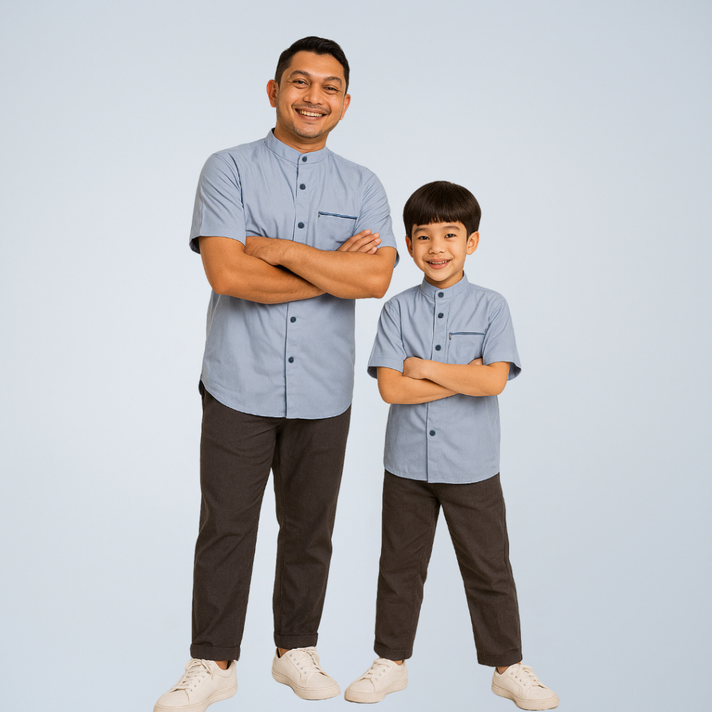 AZ ZIKRA Kemeja Koko Couple Ayah dan Anak Polos Lengan Pendek Bahan Toyobo AZ019