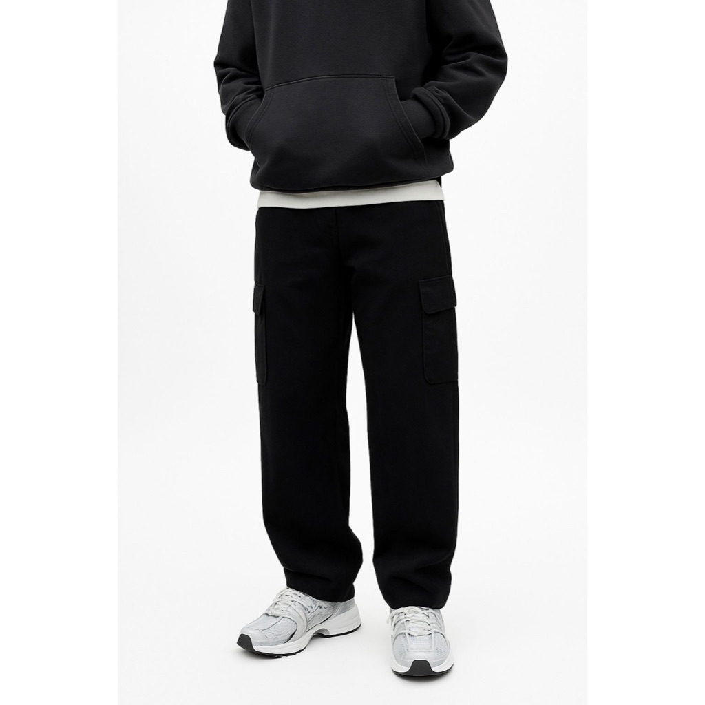 Tonyjack Celana Cargo Gombrong Pria | Man Wide Leg Baggy Fit Tony Jack Basic Black