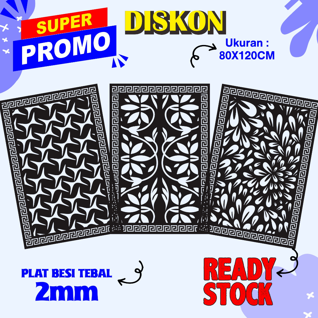 Laser Plat Pagar, Ornamen Pagar, Krawangan, Plat Cnc, Plat Cutting, Plat Laser Cutting,  80 x 120 cm