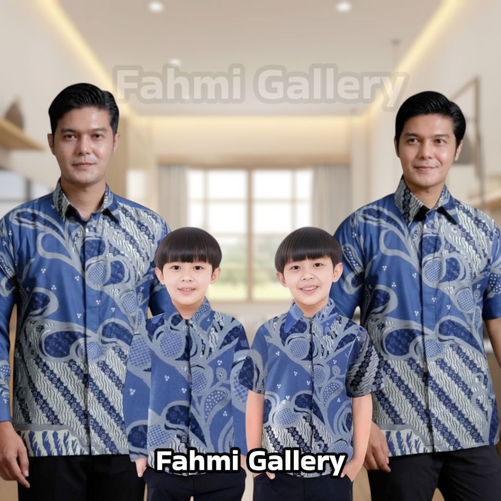 kemeja batik couple ayah anak laki-laki - batik couple keluarga warna Biru muda Denim