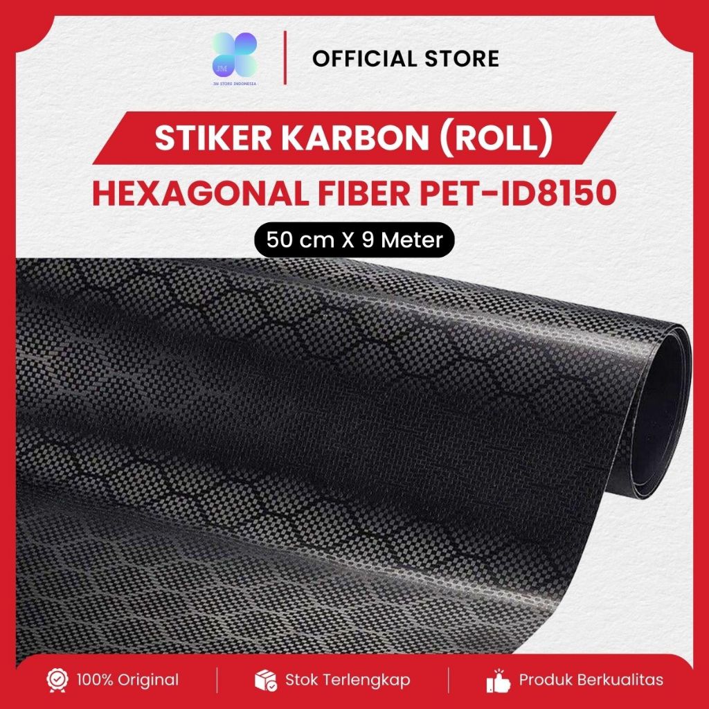 Fanchi Karbon Hexagonal Fiber PET Roll ID8150 Hitam Skotlet Motif Decal Motor 9 Meter