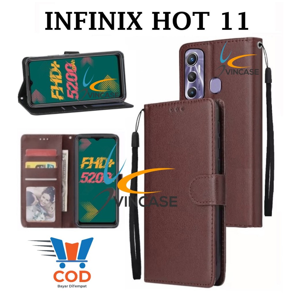 INFINIX HOT 11 FLIP LEATHER CASE PREMIUM - FLIP WALLET CASE KULIT UNTUK INFINIX HOT 11 - CASING DOMP