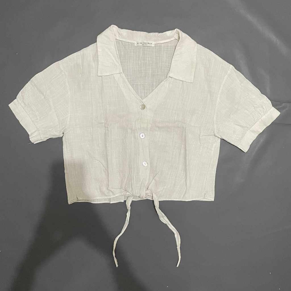 DEWASA A234 (PLAY BONBON ORI, PRELOVED) Baju Kemeja Crop Top Atasan Leher Kerah Tangan Lengan Pendek