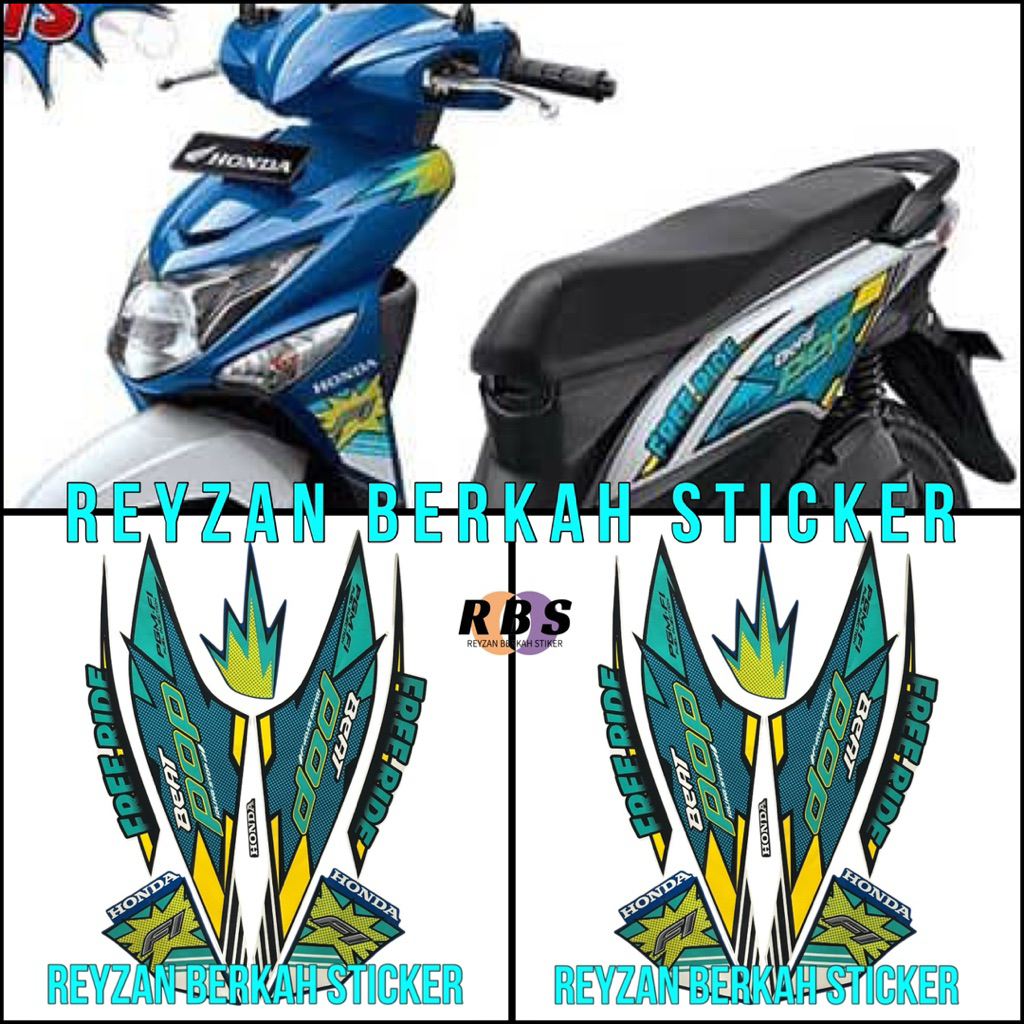 STIKER STRIPING LIS LES BODY HONDA BEAT POP 2016 PUTIH BIRU
