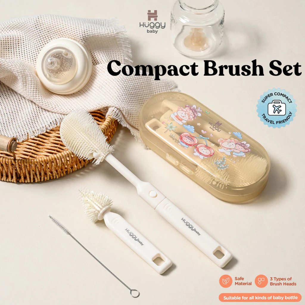 Huggy Baby - Compact Brush Set with Case BR008 | Sikat Botol Dot Travel