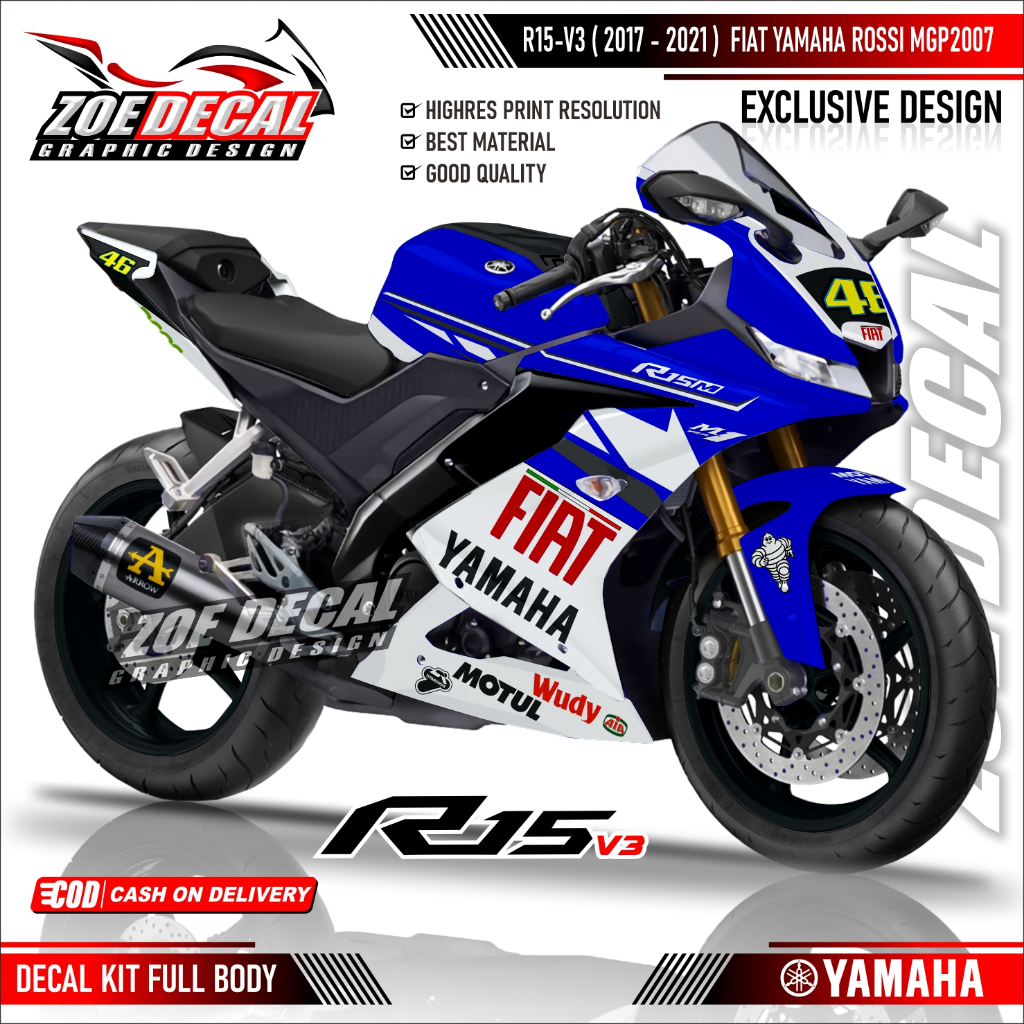 TERBARU DECAL STIKER FULL BODY YAMAHA R15 V3 MOTIF FIAT ROSSI MGP2007