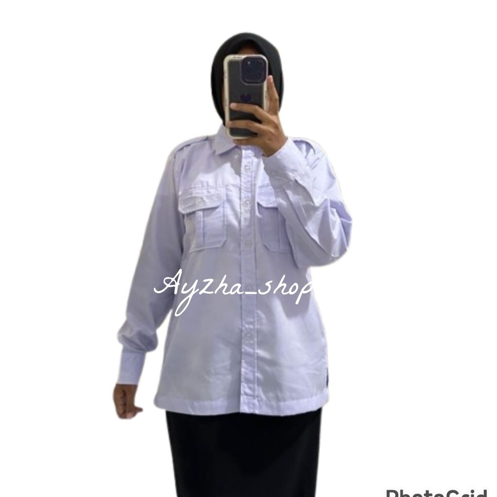 Baju dinas putih kantong atas PDH ASN PPPK guru bidan perawat lengan panjang