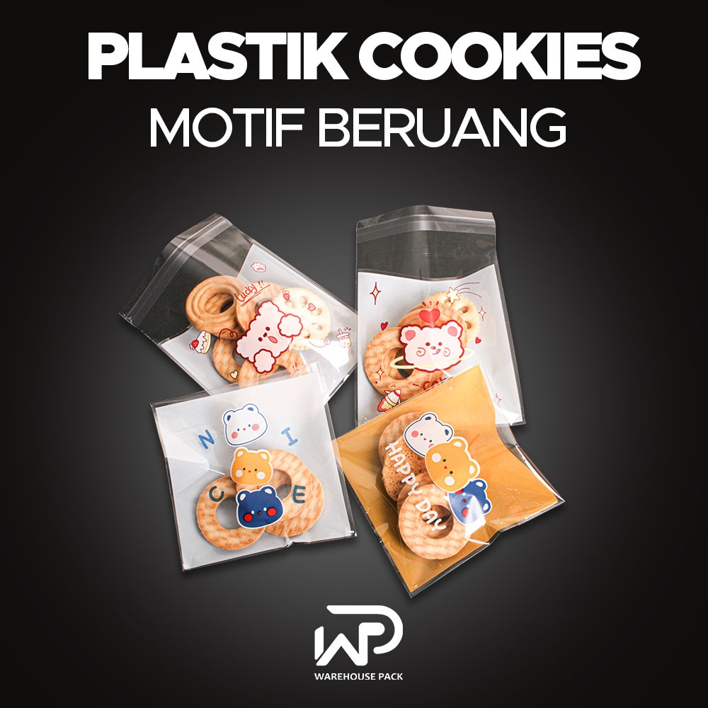 ( 100 Pcs ) Plastik Cookies OPP Motif Beruang | Plastik Nastar Cookies Coklat Permen donat | Plastik