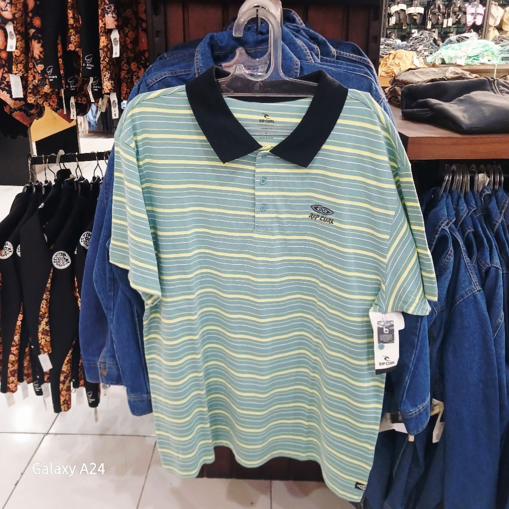 kaos Polo RipCurl Raw Enegreen Stripee
